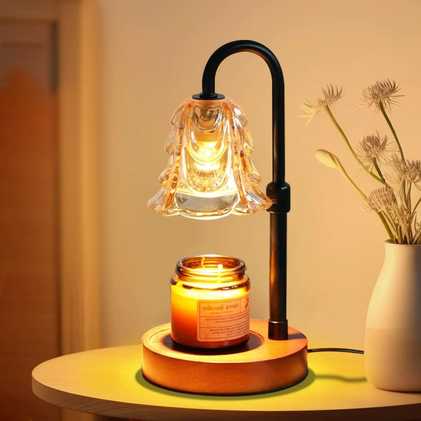 Flower dimmable candle warmer lamp