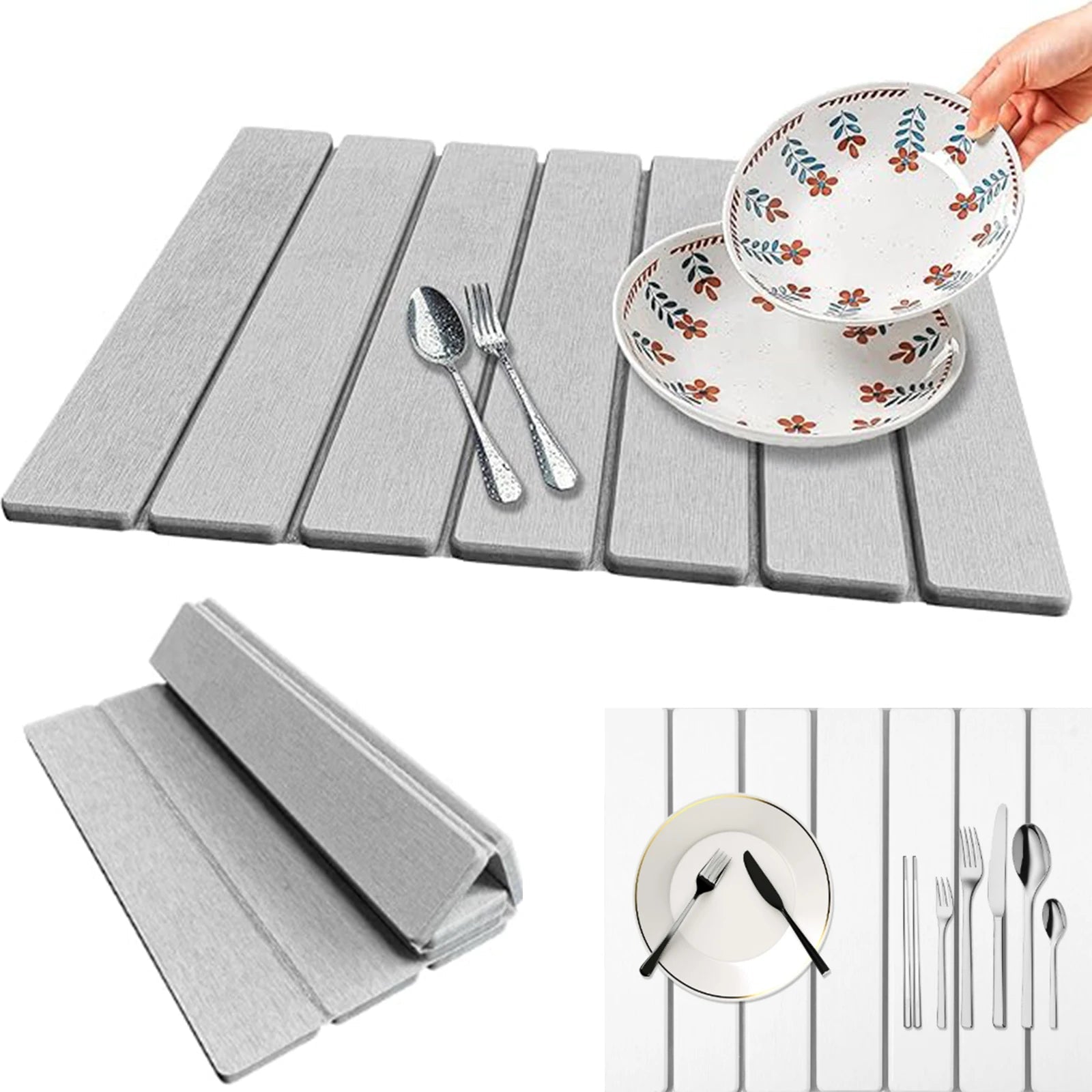 Foldable diatomite stone dish drying mat