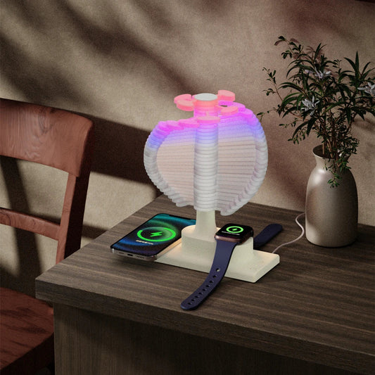 Spiral tree table lamp with integrated wireless charger