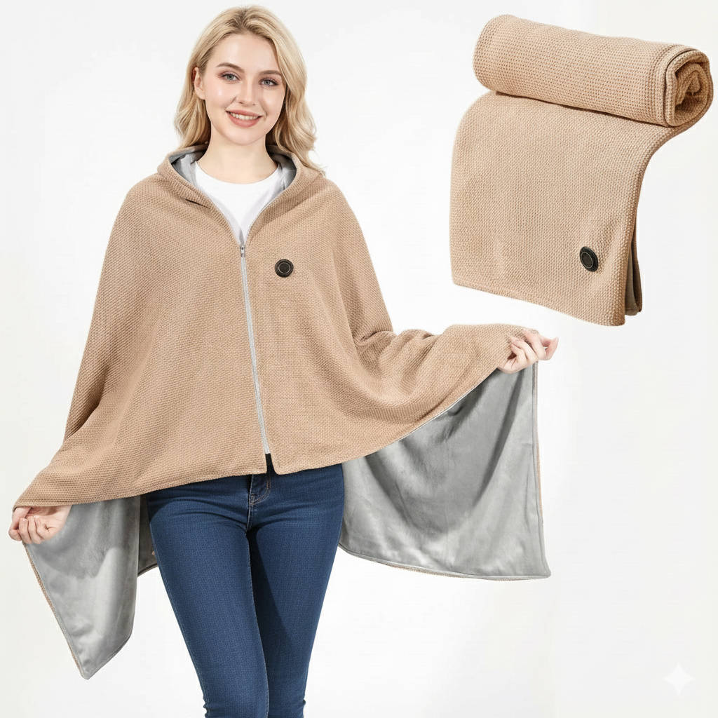 Portable heated shawl blanket