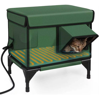Heated outdoor cat house for winter