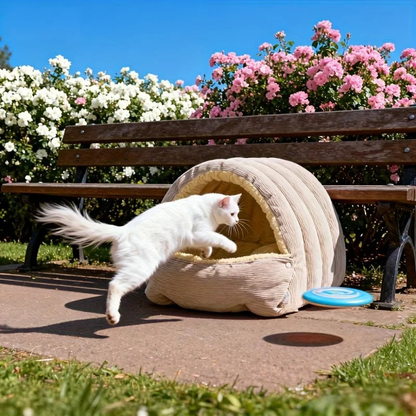 Warm arctic fleece enclosed cat cave bed