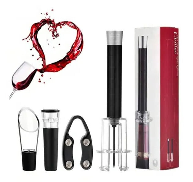 Air-assist wine bottle opening set