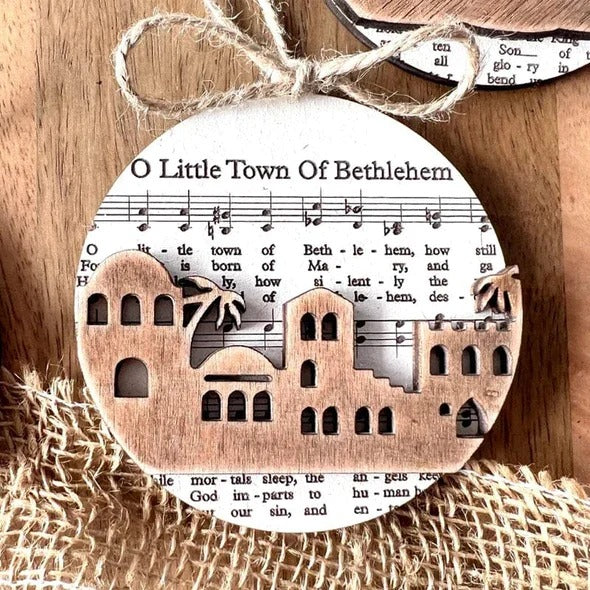 Nativity themed music sheet ornament collection