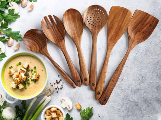 6 piece wooden kitchen utensils set
